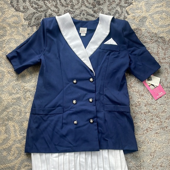 Shelly Michaels Vintage Button Down Dress Navy White 15/16 - Picture 2 of 8